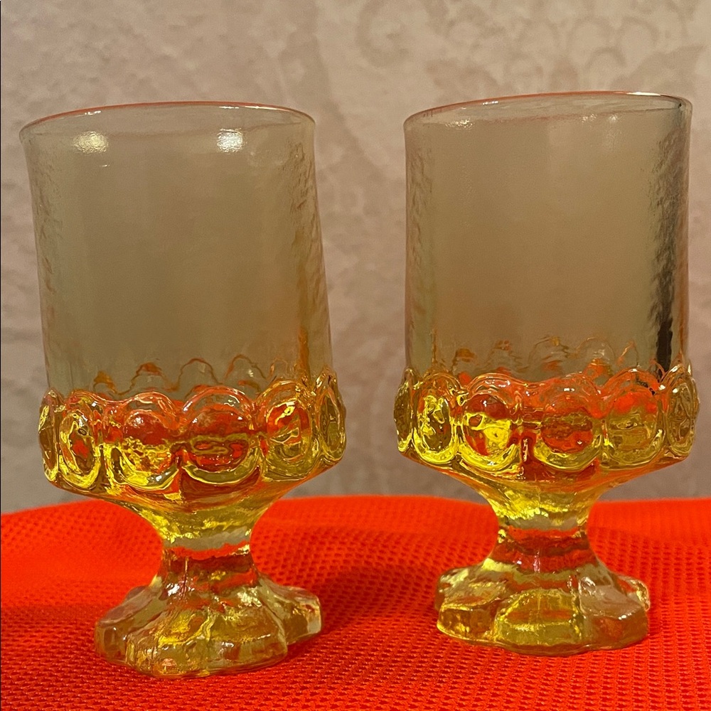 Pair Elegant Yellow Glass Goblets